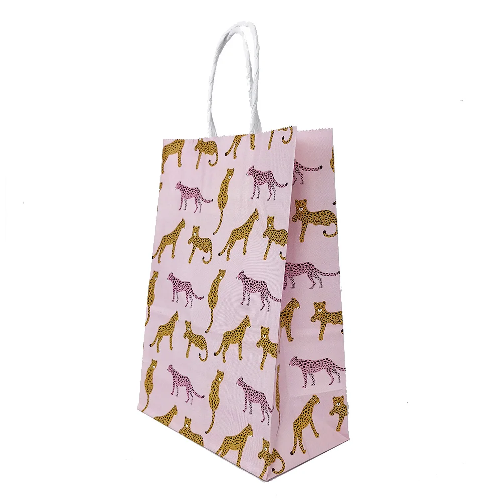 10pcs Safari Animal Paper Gift Bags with Handles Leopard Zebra Giraffe Print Birthday Wedding Candy Treat Bags Party Supplies