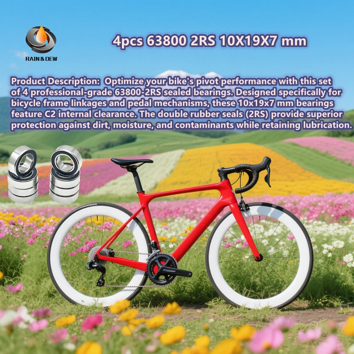 

4 шт. 63800 2RS подшипник 10X19X7 мм C2 однорядные шарики велосипедная рама поворотный подшипник 3800 2RS шарикоподшипники 63800LUU