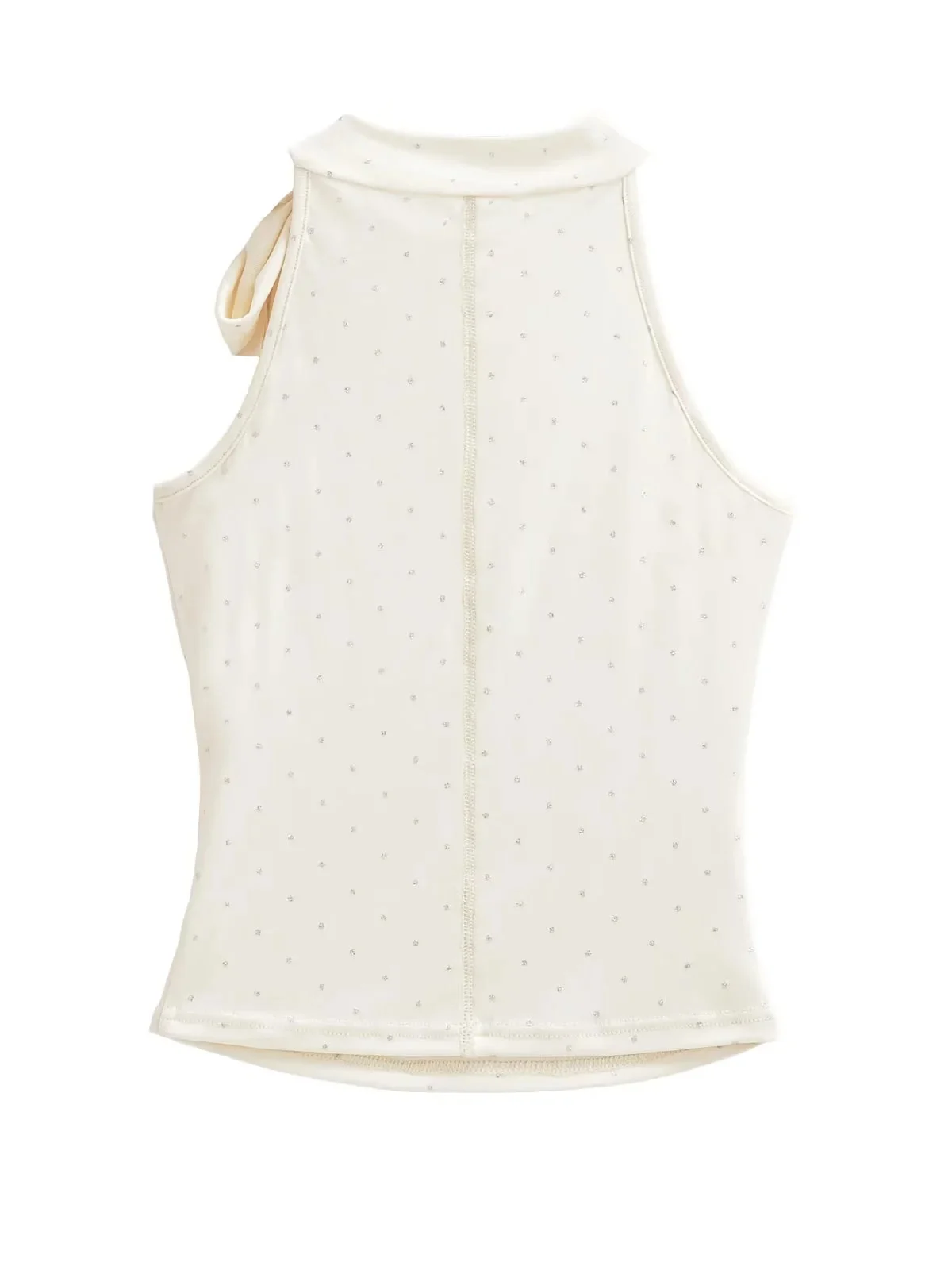 Silver Heat Transfer Polka Dot  Knot Waist Slim Vest Women Summer No Sleeve Tie Waist Curvy Fit Short Length Top view 2