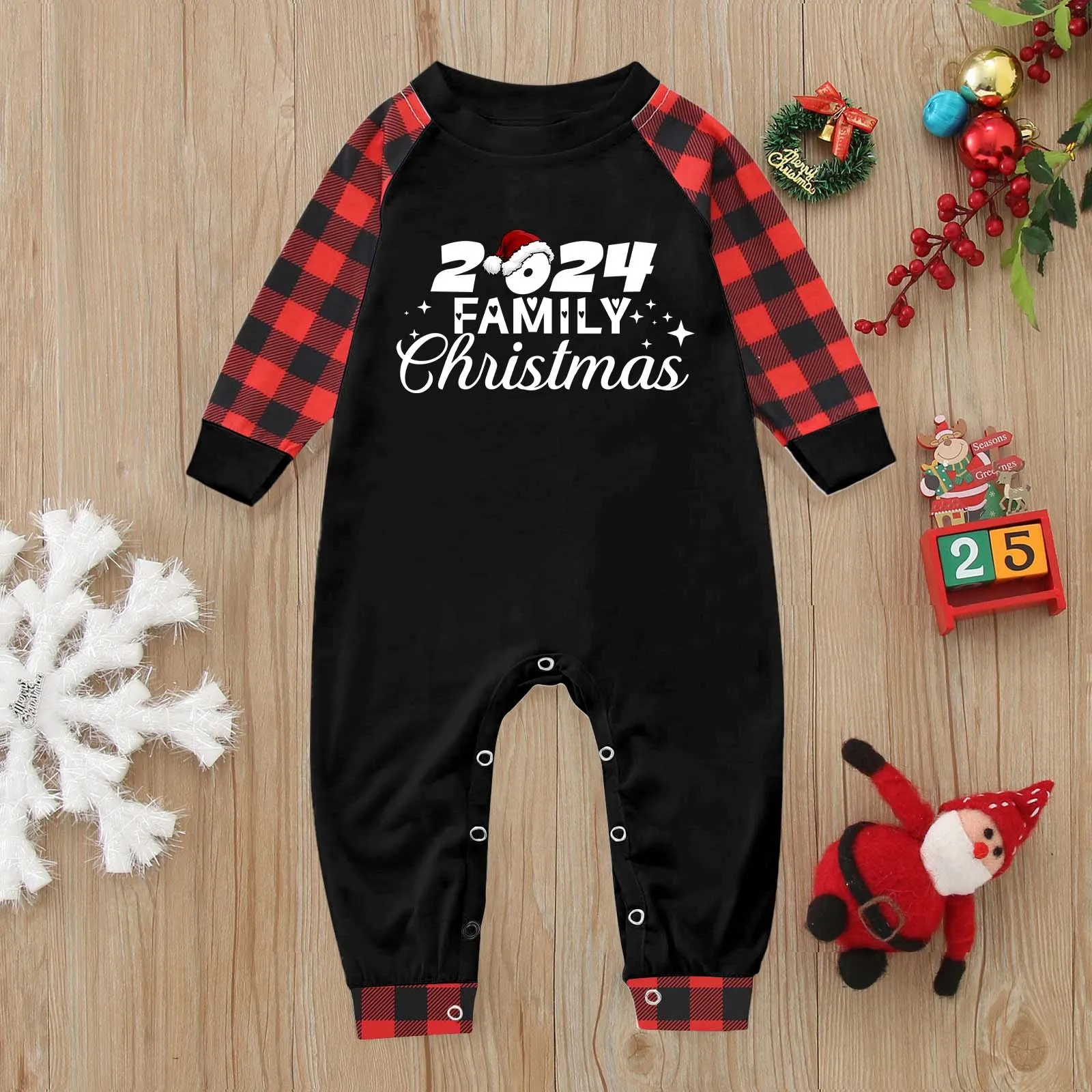 Ensemble de pyjama joyeux Noël pour la famille, imprimé à carreaux, manches longues, vêtements assortis pour adultes et enfants, vêtements de nuit doux et mignons, look de Noël, 2 pièces