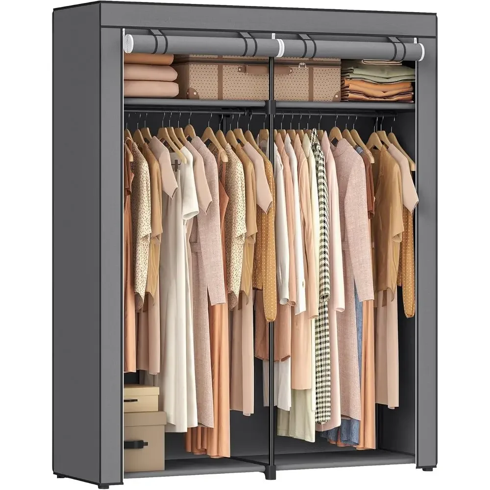 

Gray Fabric Cover Clothes Organizer, Portable Wardrobe, Bedroom Storage, 55.1 x 16.9 x 68.5Time-limited