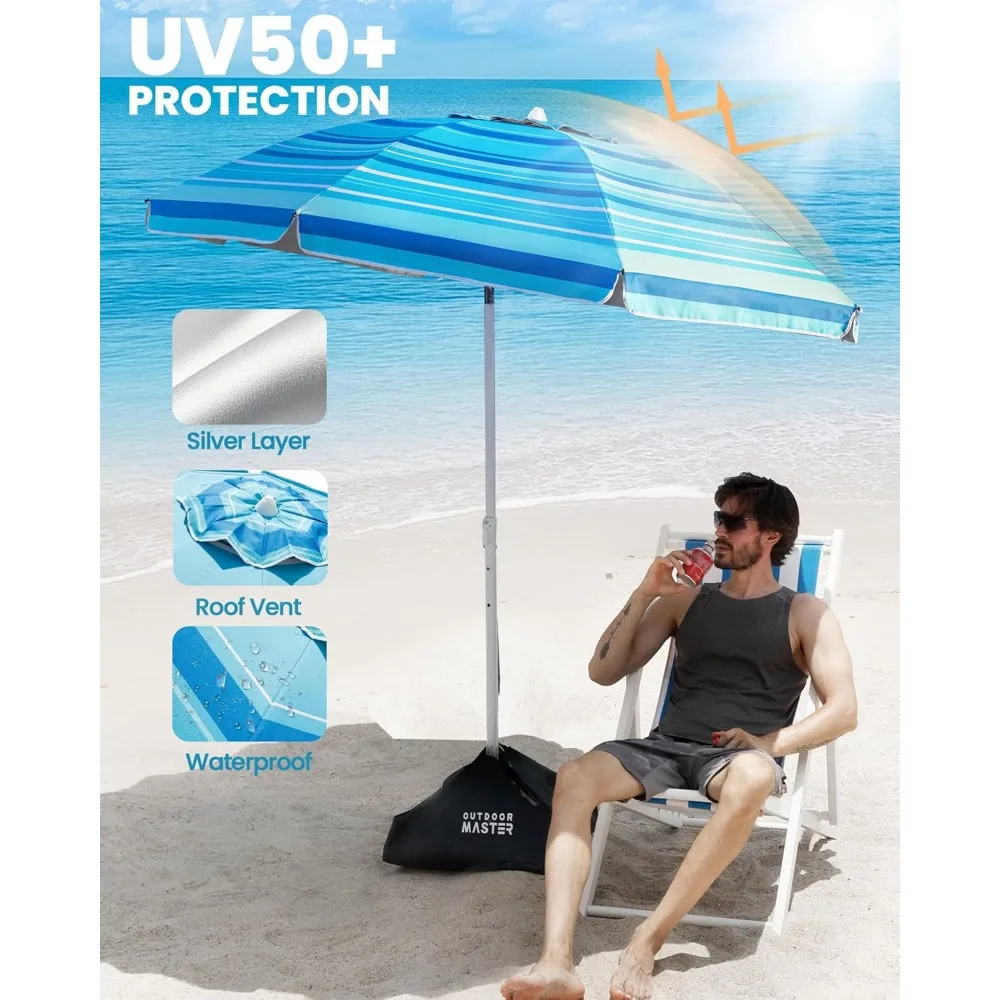 6.5ft Adjustable Beach Umbrella with Sandbag, UPF50+ Sunshade, Portable for Patio and Outdoor Use