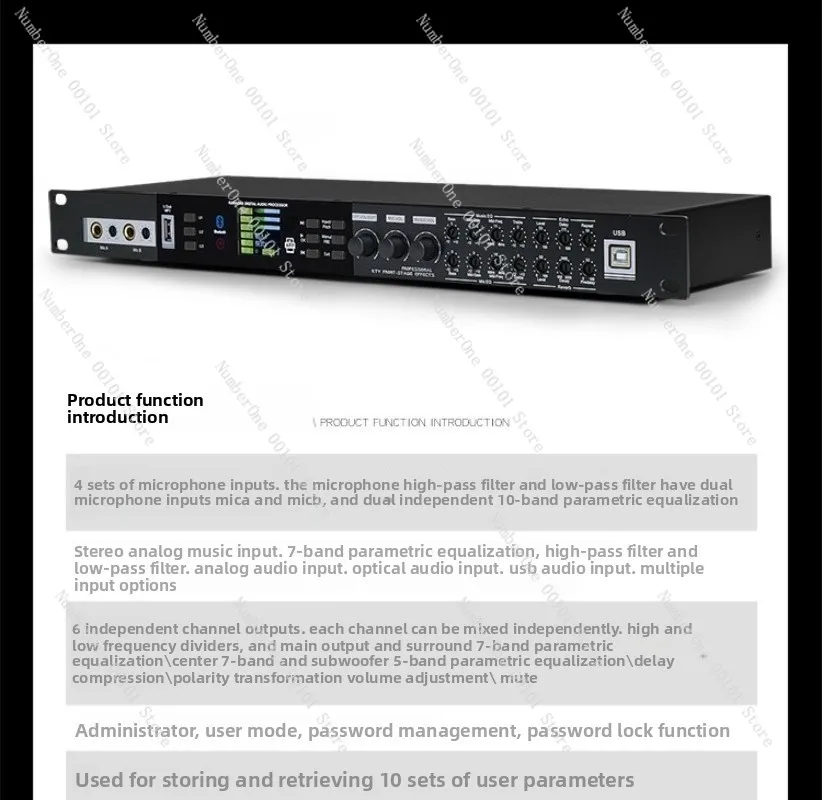 Pre amplifier effect processor, suitable for stage performances, weddings, mobile phone debugging, and audio processing