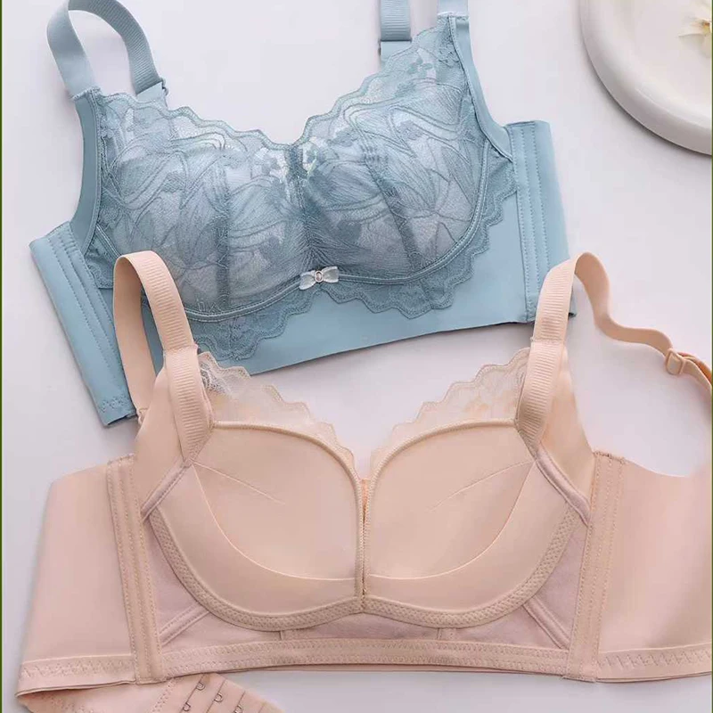 Wire-Free Comfort Bras Daily Use Adjustable Shoulder Strap Small Chest Ventilate Brassiere Sexy Lace Medium Thick Cup Lingerie