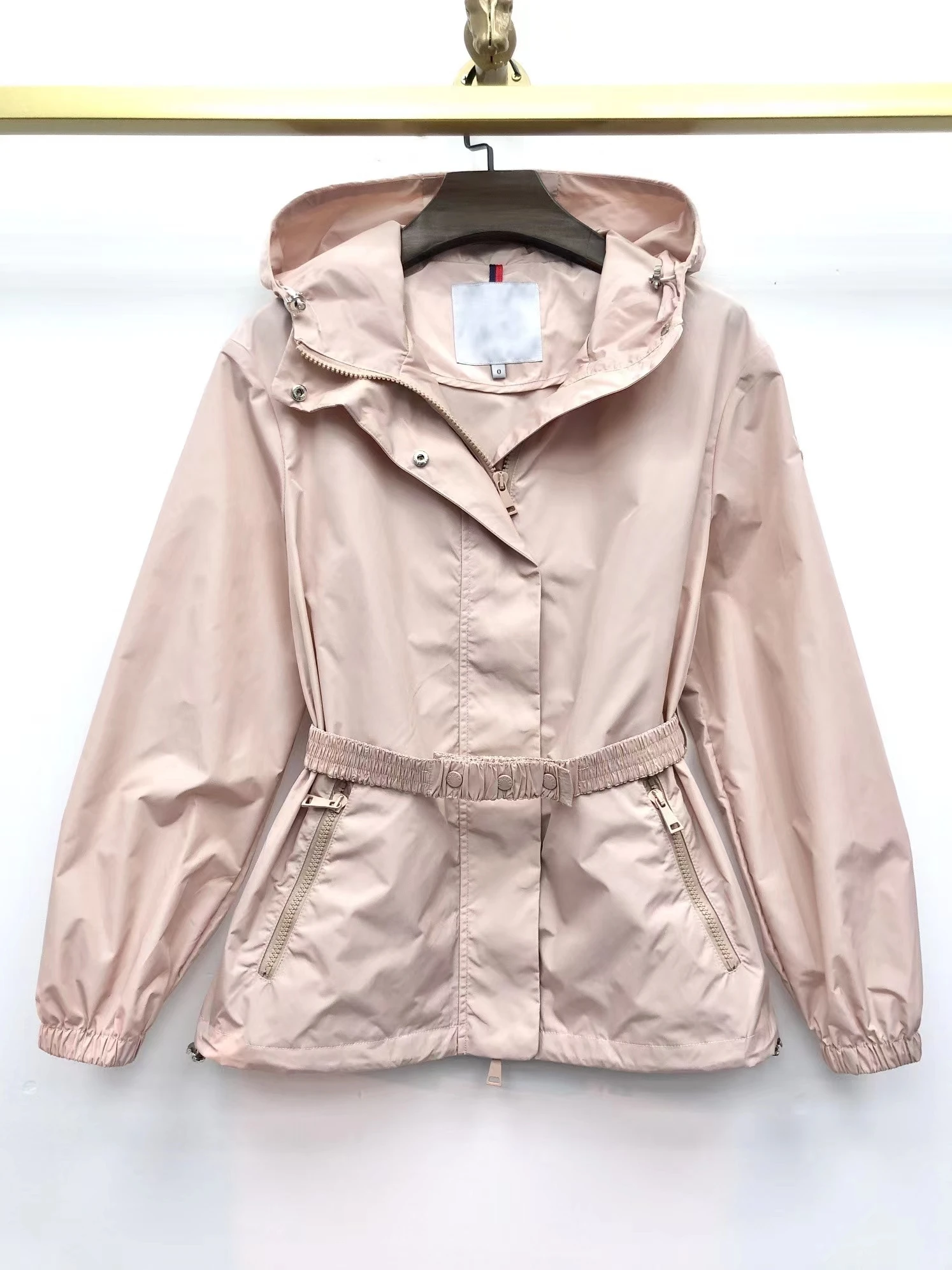 New style spring and autumn short belt windbreaker women loose slim fit light hooded jacket sunscreen jacket