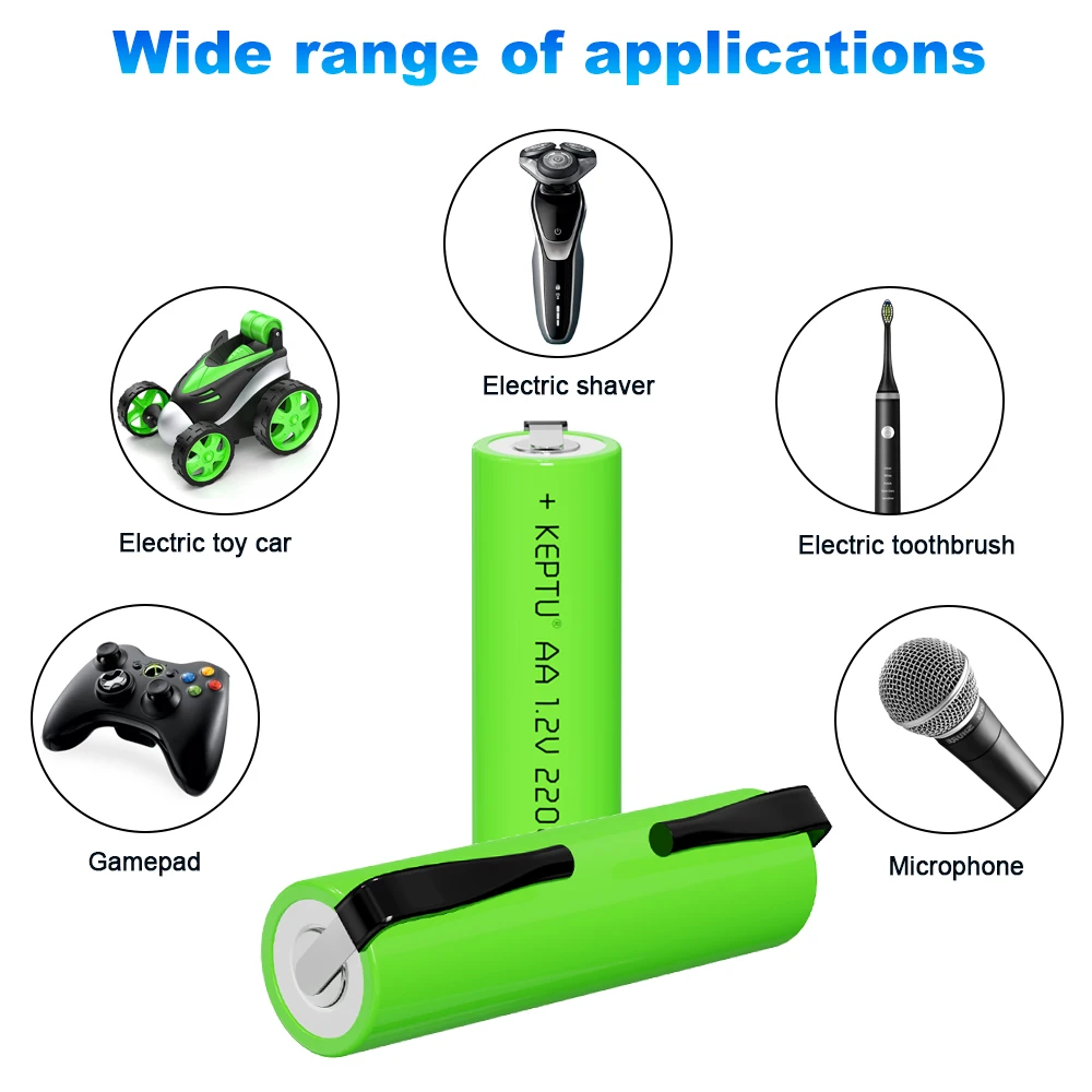 4PCS KEPTU1.2V  AA 2200mAh Rechargeable NIMH Battery With Welding Tabs Green cell aa For Electric Shaver Toothbrush Toy Clock