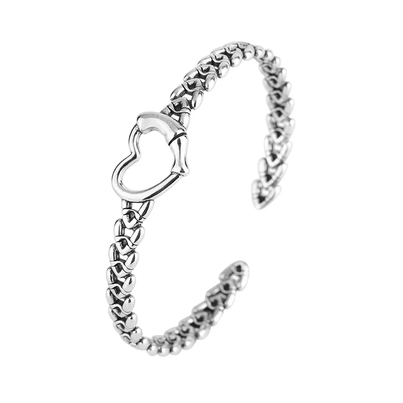 925 Sterling Silver Simple Chain Interlocking Retro Woven Love Vintage Bracelet Jewelry for Women Girls Party Daily Accessories