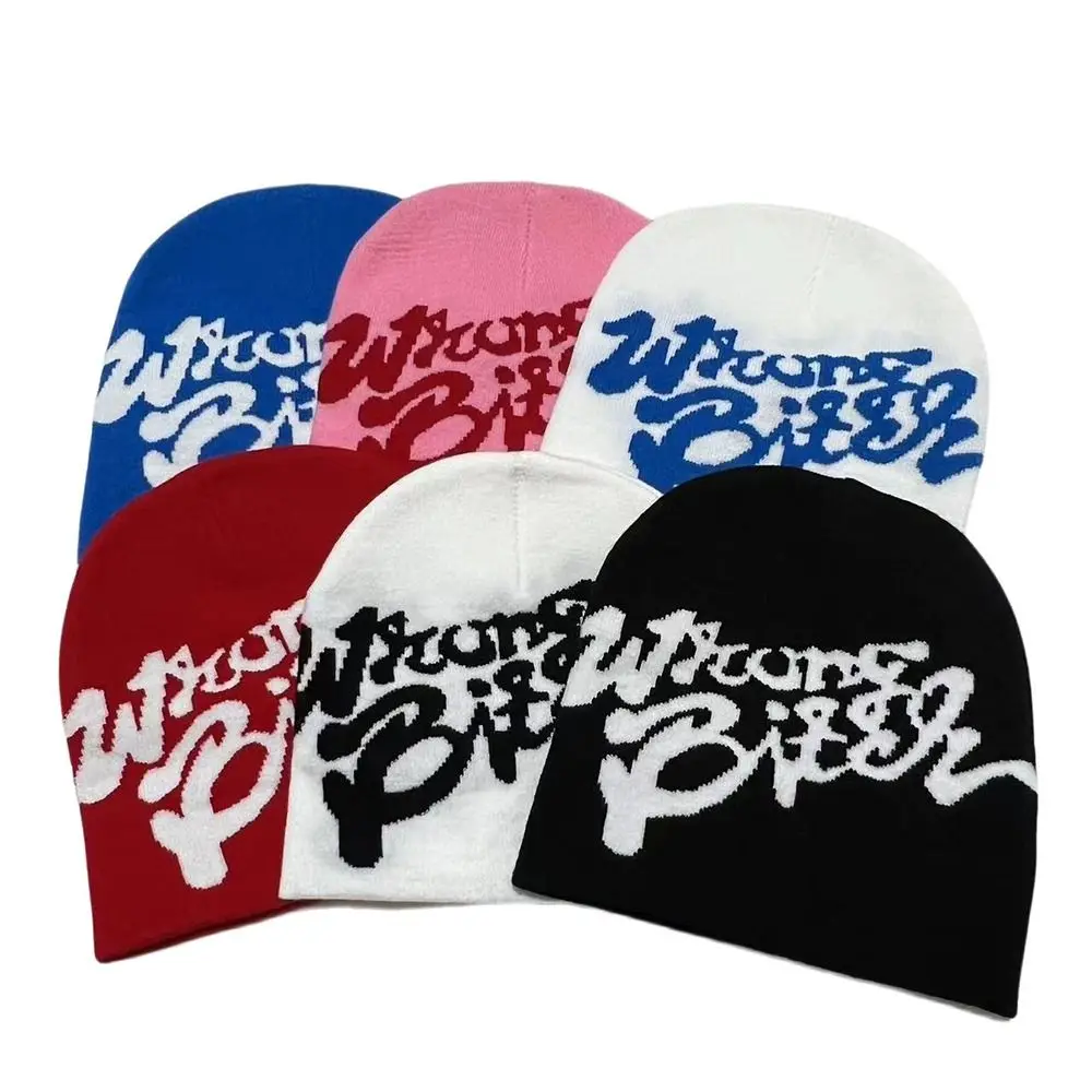 Casual Skullies Y2k Ins Hip Hop Cap Cold Cap Men Women Beanie Bonnet Letter Printing Knitting Cap Hat Gothic Wool Acrylic Warm