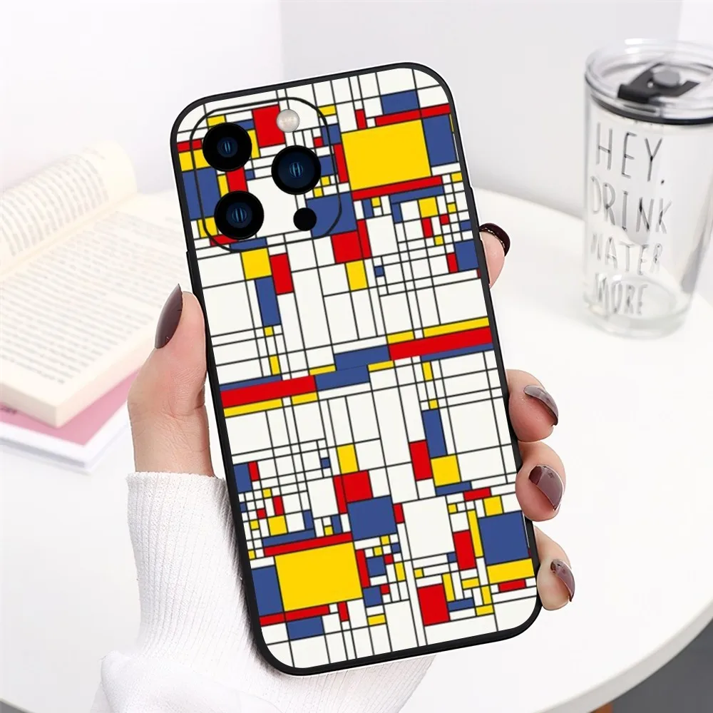 mondrian color square art Customer Phone Case For iPhone 13 14 15 11 12 Mini Pro Max Transparent Shell image 2
