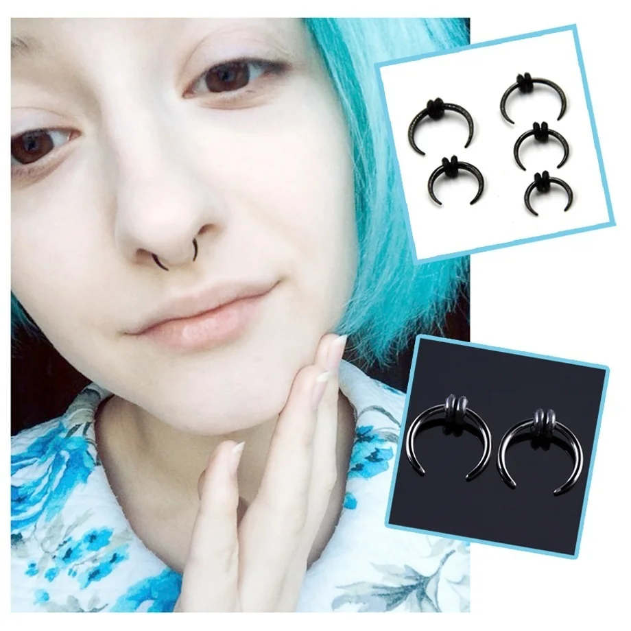 1pc Buffalo Horn Taper Horseshoes Nose Septum Piercing Ring for Women Men Stainless Steel Nose Rings  Punk Cartilage Earrings