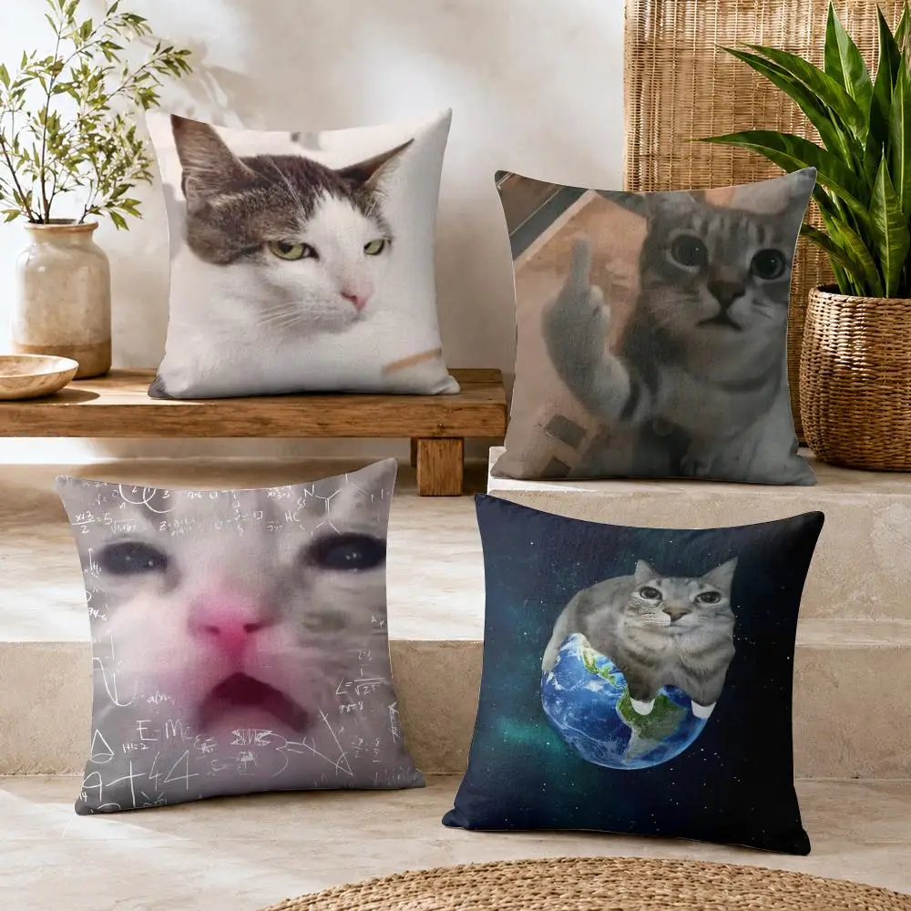 Funny Meme Cat Cushion Cover Summer Coolness Linen Organic Fabric Sofa Pillow Case Double-Sided Printing Home Decor