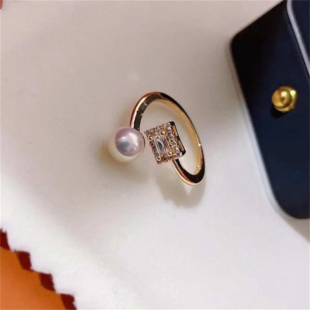 DIY Pearl Accessories 18K Gold Copper Plated Real Gold Sugar Cube Korean Fashion Open Ring Work in Progress Female No Pearl