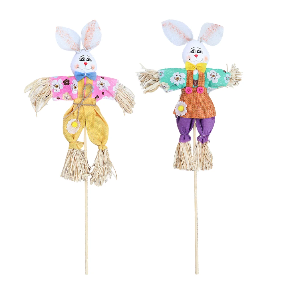 

2Pcs Harvest Scarecrow Stakes 15in 38cm Rabbit Fall Decor Thanksgiving Halloween Garden Display Straw Polyester Foam Stylish