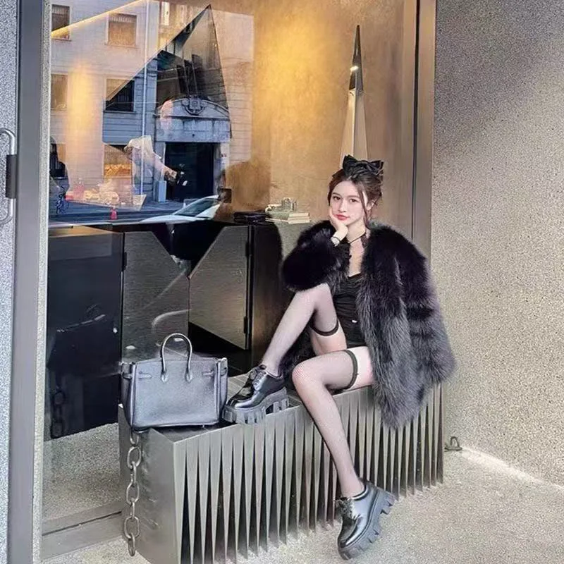 Fur Black Imitation Fox Fur Coat Women's New Autumn and Winter Korean Mid-Length Fashion Versatile Fur Coat