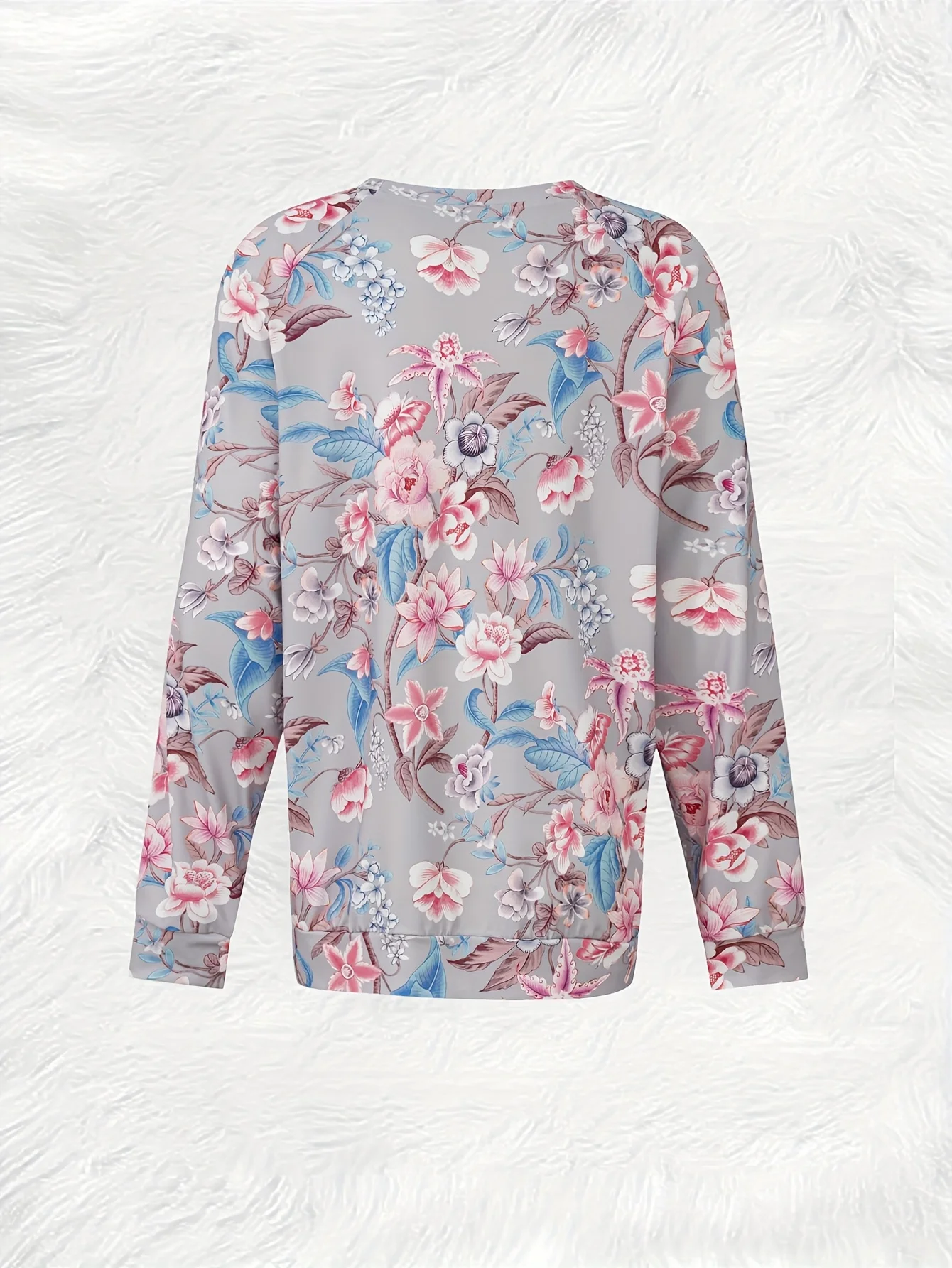 Printed design Casual Botanical Flower Print Long Sleeve Pullover Top