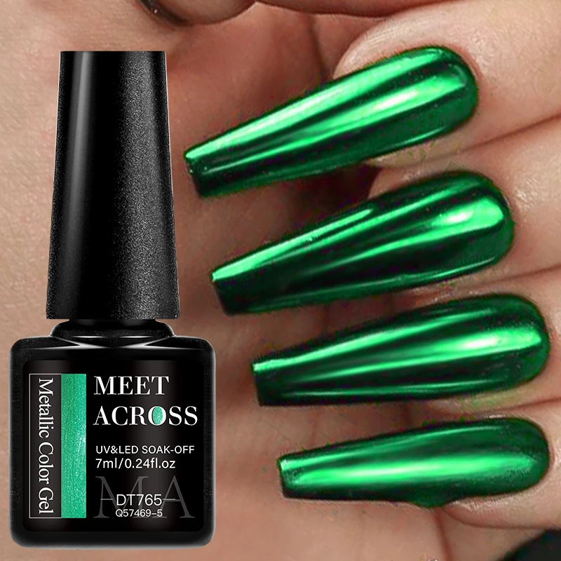 MEET ACROSS 7ml Metallic Gel Polish Mirror Effection Nail Art Soak Off UV Gel Nail Polish Red Green Gold Mirror Gel For Nails