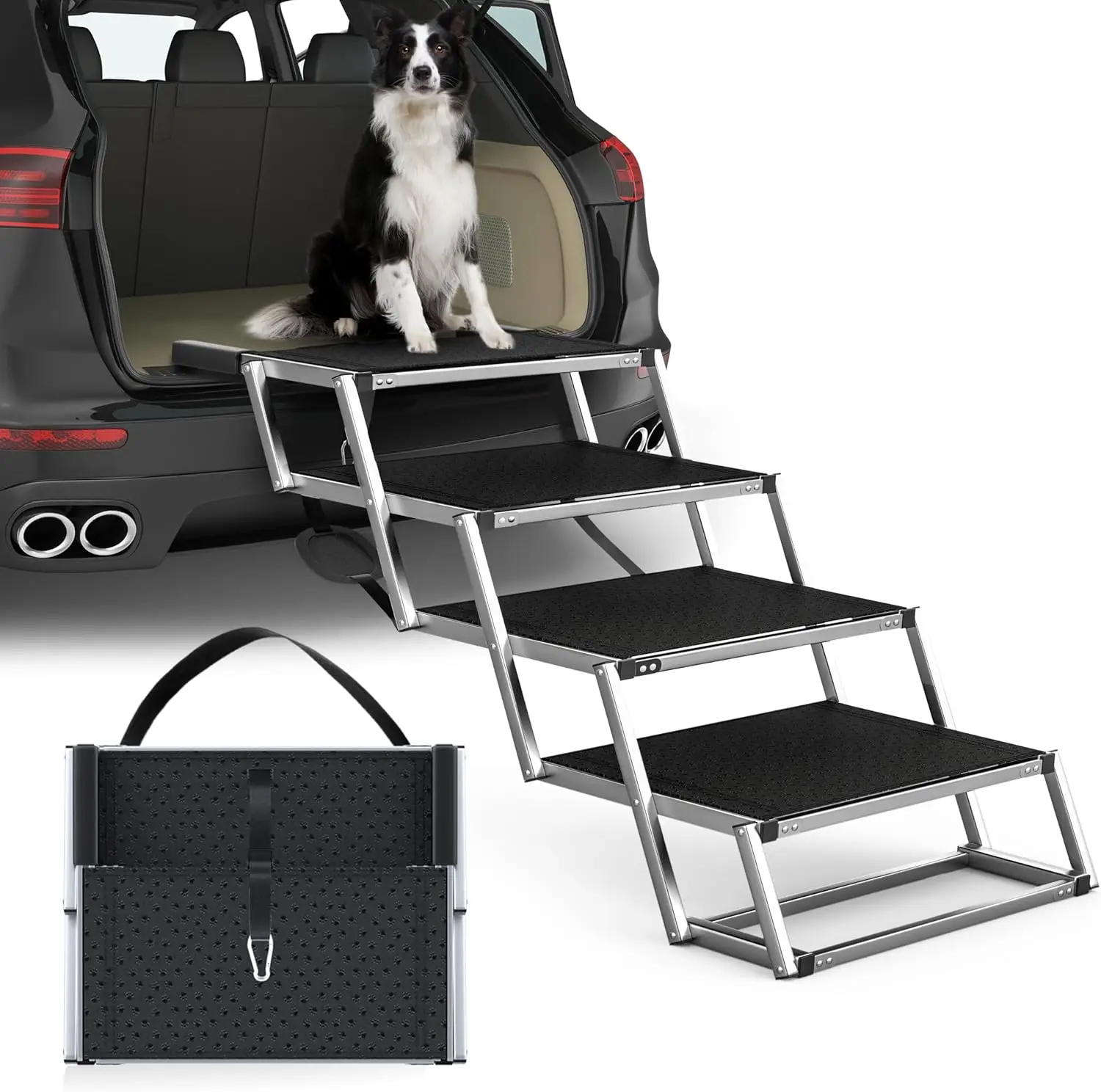 Dog Stairs for Large Dogs, Extra Wide 20-Inch, 4-Step Dog Ramp for Car