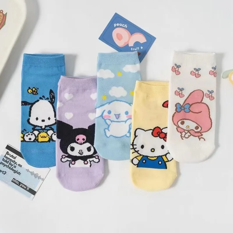 

5 Pairs Adult Sanrio Hello Kitty Socks Cartoon Anime Fall Cotton Socks Men And Women's Warm Short Sock Gifts Average Size