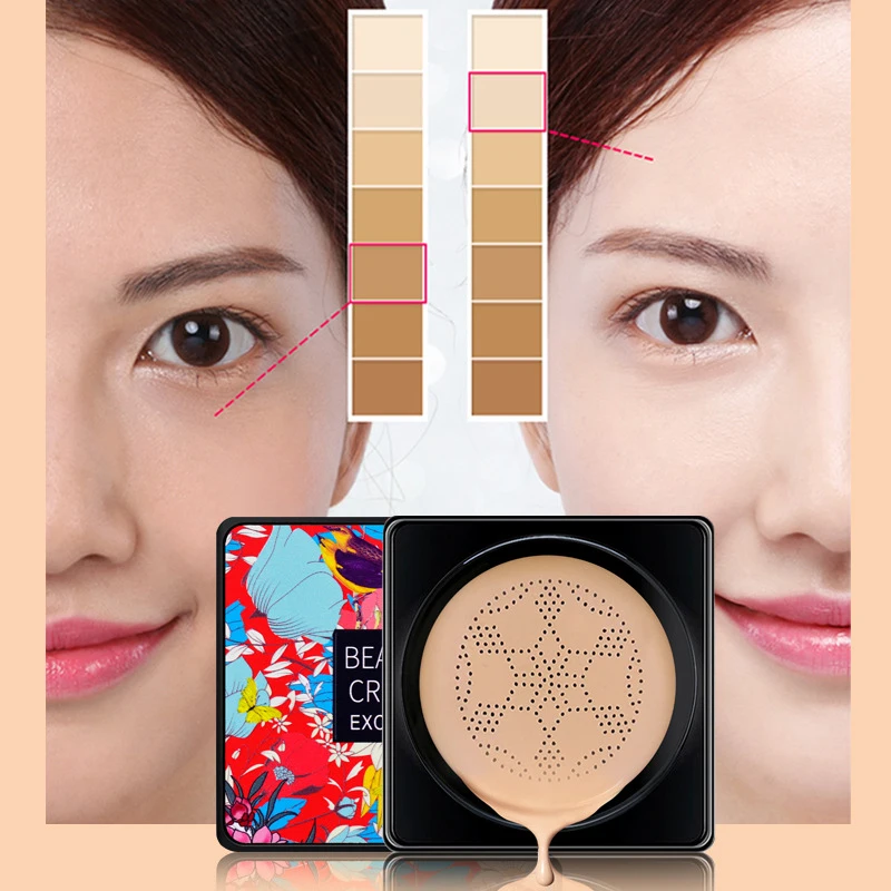 Coreano Air Cushion BB Cream com Cabeça de Cogumelo, Fundação Hidratante do Rosto, Corretivo Clareador, Base de Cobertura Completa, Maquiagem Cosméticos