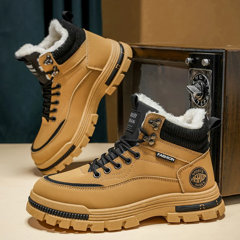 

Outdoors 2025 Winter New Men's Snow Boots Winter Fleece Warm High-top Cotton Shoes Retro Work Boots
