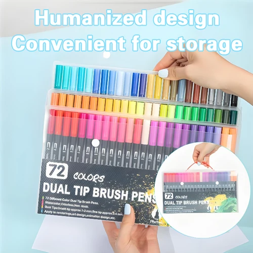 Imagen 2 del producto Rotuladores de arte de acuarela con punta de fieltro, 12-120 colores, pincel doble, delineador fino, juego de bolígrafos para colorear para pintura de caligrafía