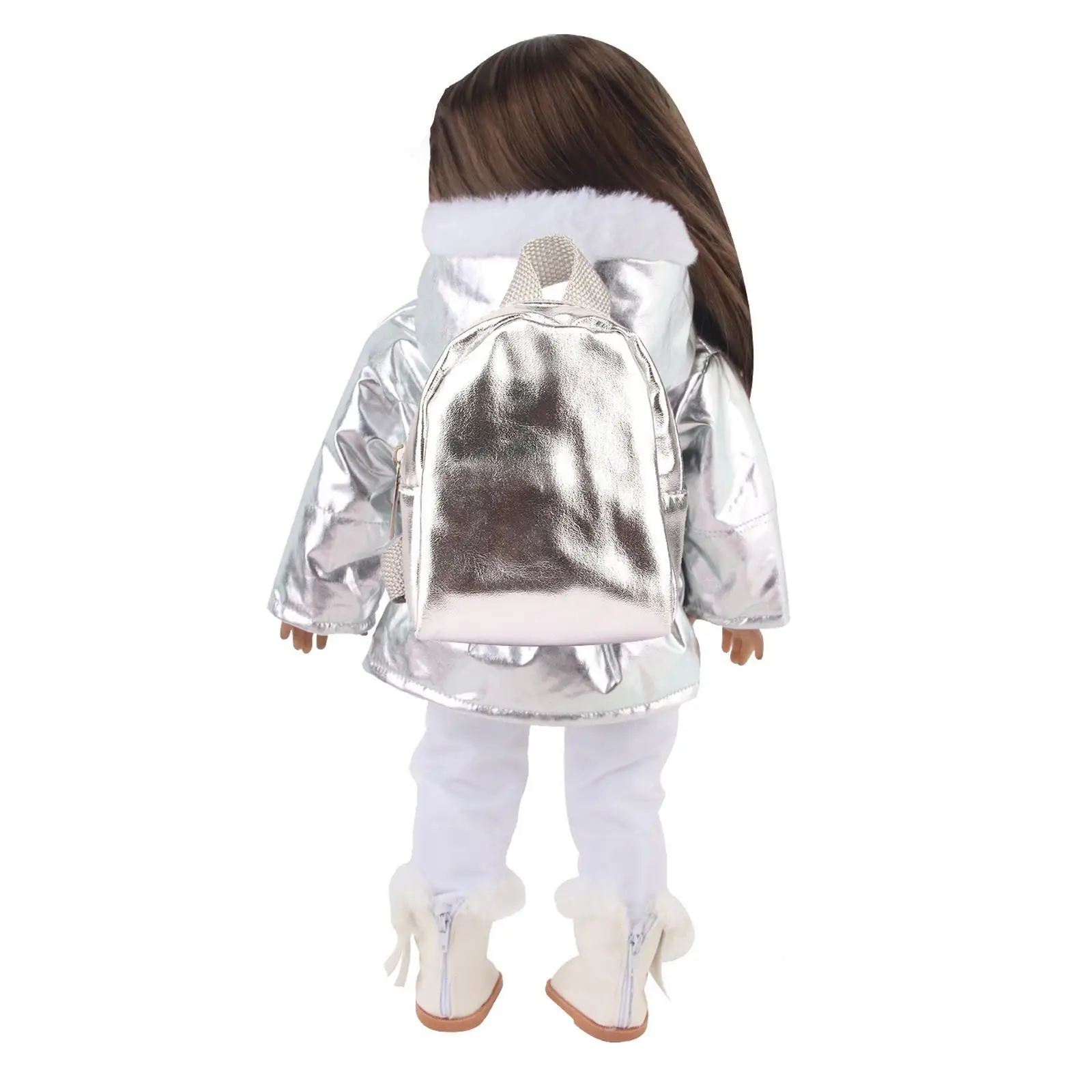 Menina boneca mochila se encaixa 18 polegada boneca crianças presentes dos namorados portátil elegante prateado