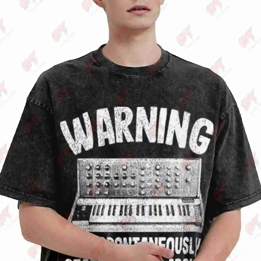 Warning May Talk About Synthesizer Analog Vintage Washed Tee Pure Cotton T-Shirt
