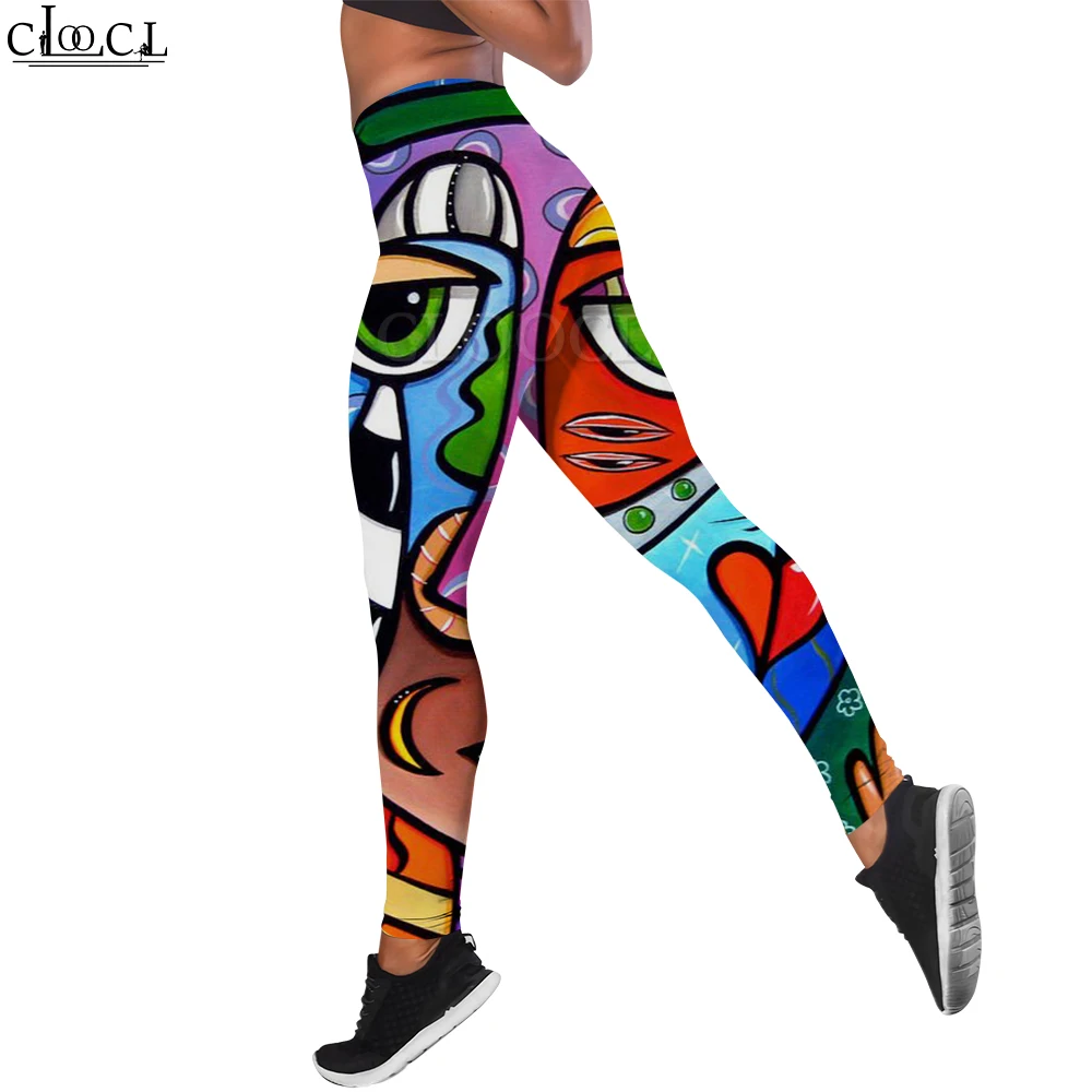 CLOOCL Women Leggings Fashion Seamless Trousers Bohemian Face Art Print Fitness Leggings Hip Lifting Form-fitting Gym Pants