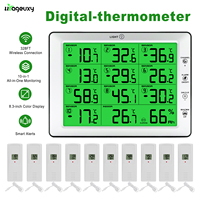 Wireless Digital Thermometer Hygrometer Indoor Outdoor 10 Channel Temperature Humidity Monitor with Smart Alert LCD Screen