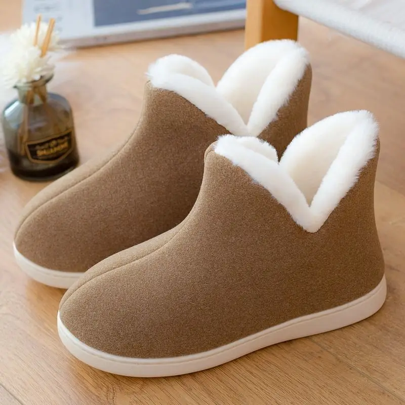 Men 2022 Spring Winter Warm Ankle Boots Indoor Plush Slipper Boots Cozy Home Furry Loafers Unisex Women Shoes