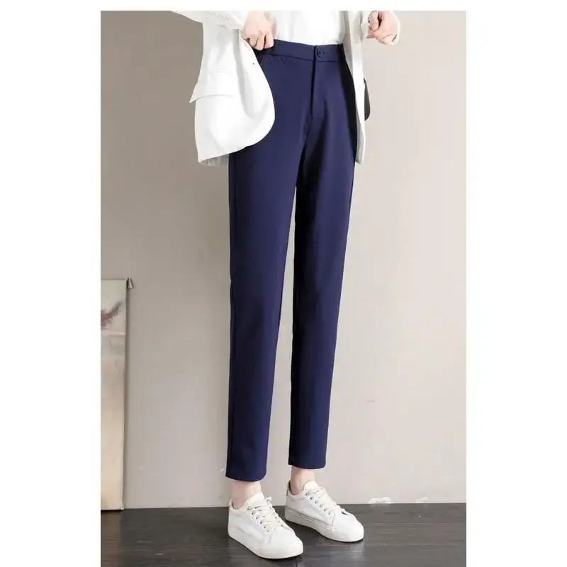 Trouser Suits Solid Color High Waisted Button Zippered Pockets Women's Clothing Spring Autumn Trousers Straight Formal Pants