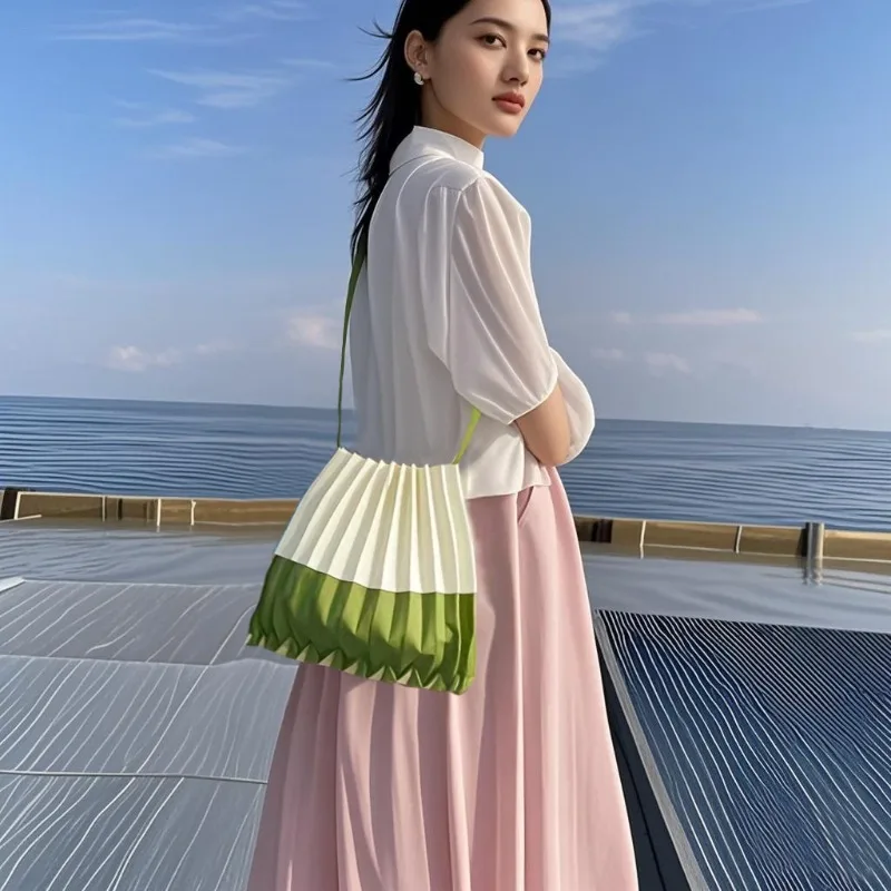 

Miyake Pleated Women's Bag Crossbody Shopping Bag Pleated Canvas Leisure Handbag Drawstring Bag Japan South Korea Ins Style