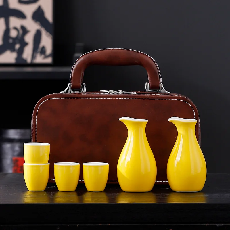 

Japanese Ceramic Wine Bar Sets Travel Portable Household Wine Dispenser Baijiu Cup Party Restaurant Sake Pot Bar Set Gift Box