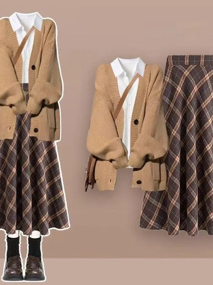 

Женский мягкий ленивый трикотаж, кардиган цвета хаки, верхняя одежда ранней осени, корейский комплект для колледжа, длинный свеч из полиэстера...