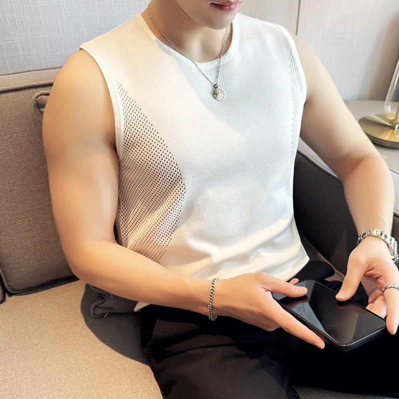 

Новая мужская майка-безрукавка 2026 года для фитнеса и летних видов спорта, с вырезами, модная, в городском стиле, с круглым вырезом