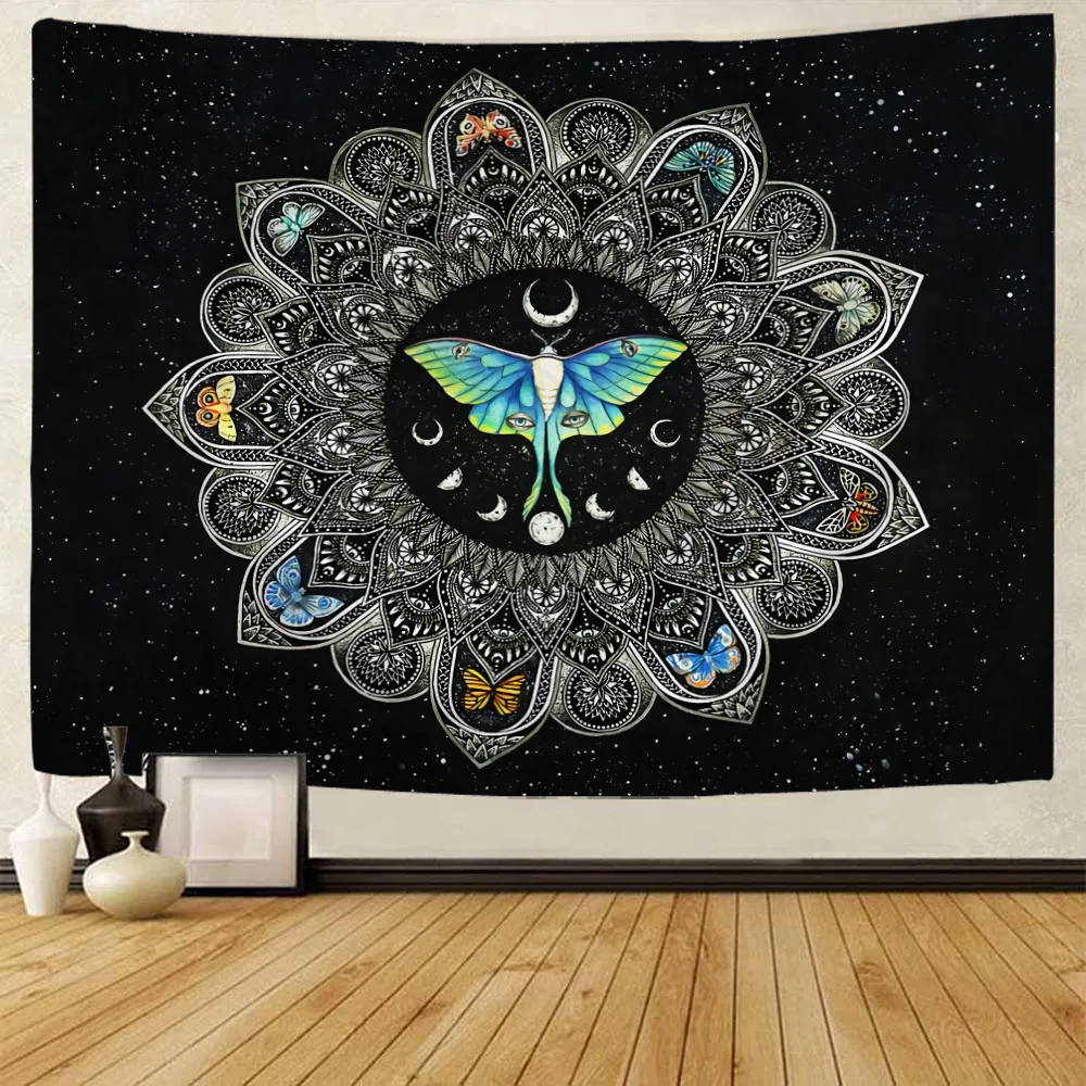 Mysterious Butterfly Tapestry Wall Hanging Cloth Moon Plant Fairy Tales Bohemian Home Dormitory Datura Decoration