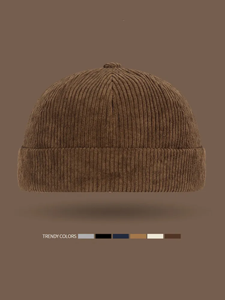Einfarbige Melonen-Rindmütze mit klobiger Struktur, Street-Retro-Mütze im Tang-Stil, trendige Hip-Hop-Vermütze aus Cord – Detail 4