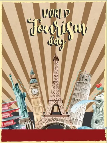 Plaque métallique vintage style rétro, panneau de porte en étain classique pour la Journée mondiale du tourisme, voyage