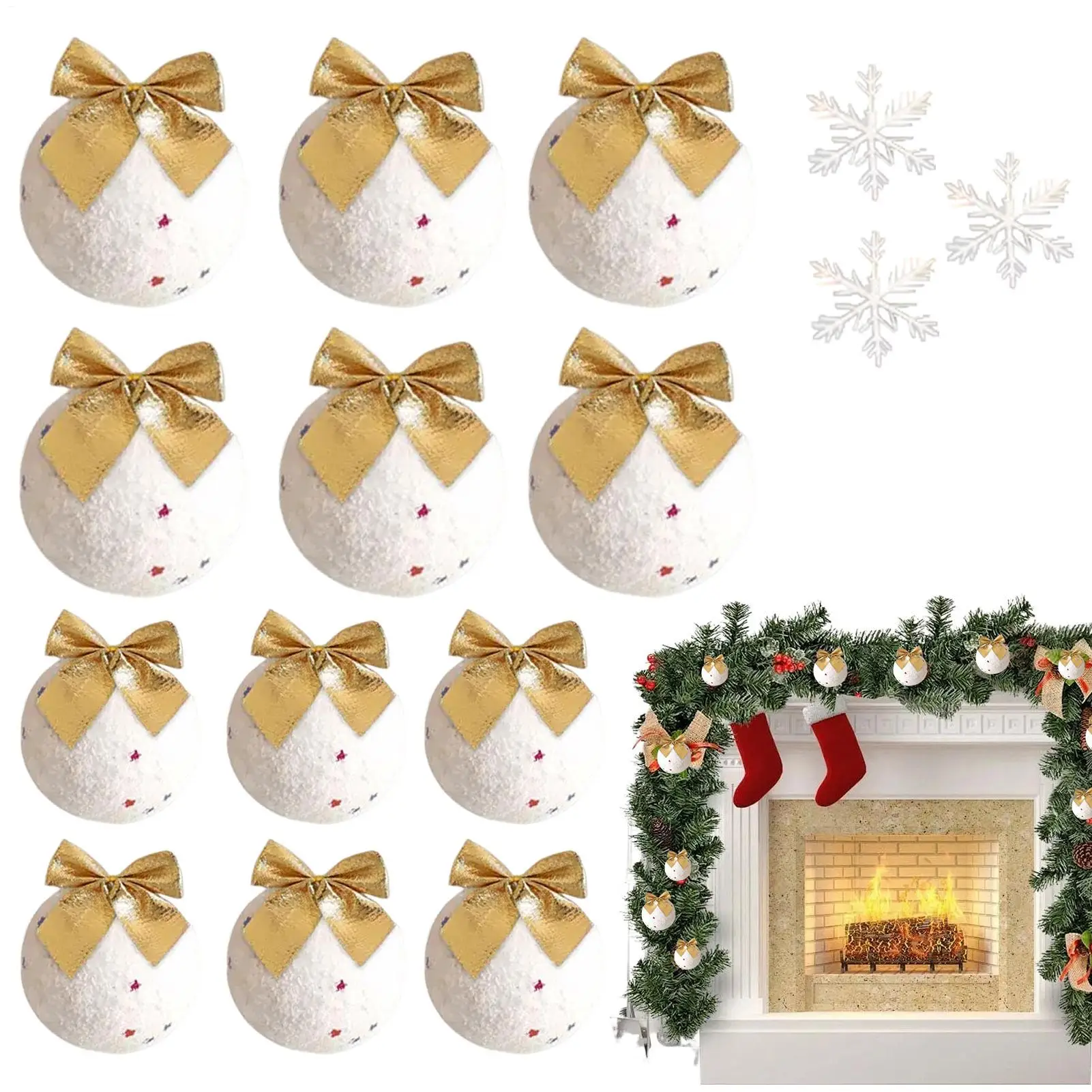 

Рождественские елочные шары, 15 шт., небьющиеся снежинки, белые шары, набор елочных украшений для наружной стены, окна, двери