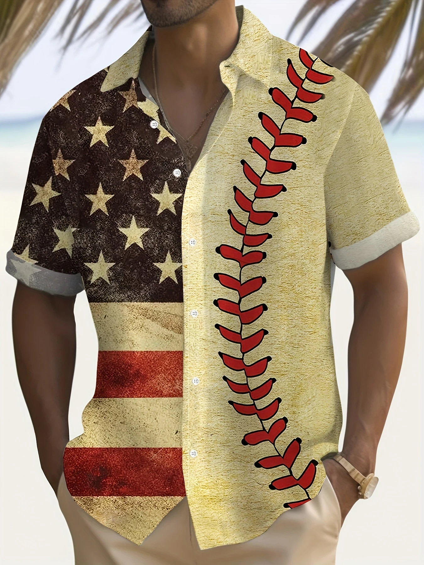 

Летняя мужская гавайская рубашка больших размеров с патриотическим бейсбольным принтом, ретро-дизайн флага, пуговица, модная уличная футболка с короткими рукавами