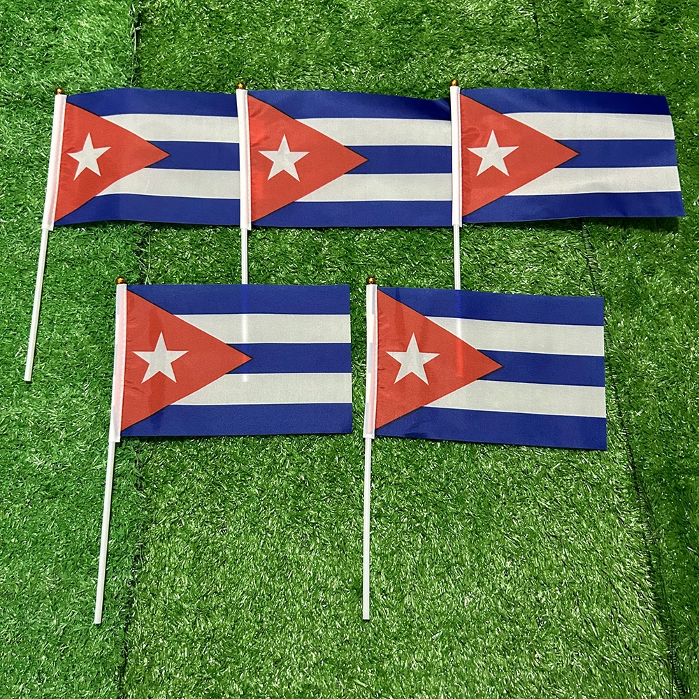 SKY FLAG Cuba hand Flag 10/20/50/100pcs 21*14cm Cuba Hand Waving Flags With plastic pole For Sports Activity Home decoration