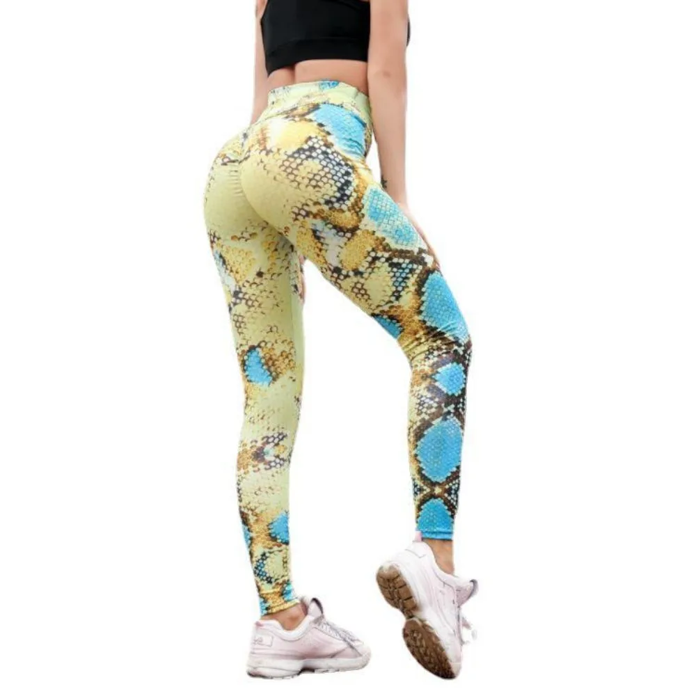 Open Crotch Outdoor Sex Erotic Pants Women Yoga Leggings Push Up Print Peach Hip  Gym Python Pattern High Waist Tight Trousers