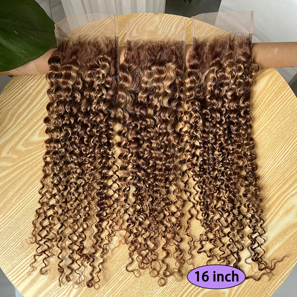 Mettre en évidence P4/27 couleur 4x6 pouces fermeture à lacets transparente bouclés profonds 100% cheveux humains noeuds blanchis dentelle pré-épilée cheveux bruts