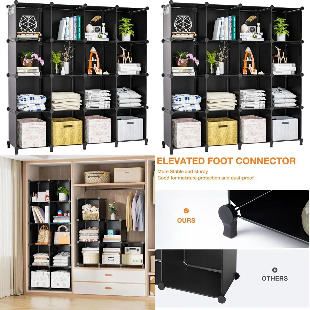 

16 Cube Storage Organizer, Black Closet Organizer for Clothes and Books, Kids' Room Bookshelf