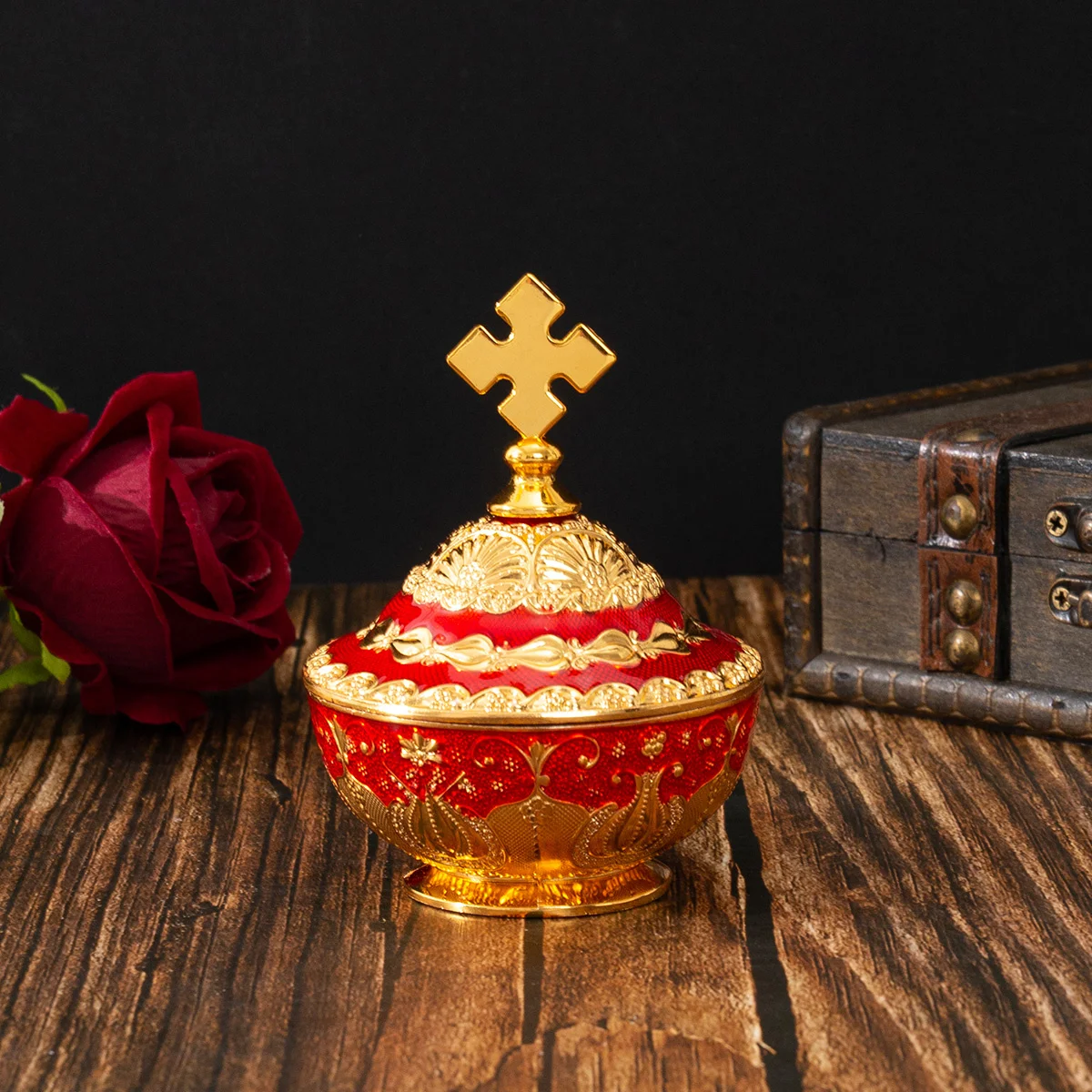 European-style gold-red zinc alloy hotel high-end storage dried fruit box household sugar bowl luxury metal hand-painted color c