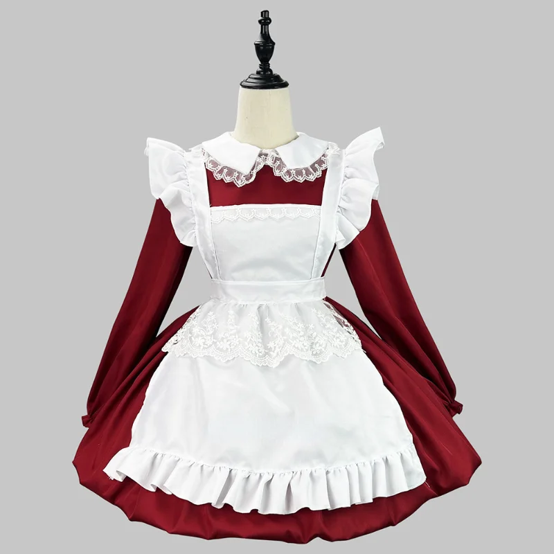 Anime Maid Costume Japanese Kawaii School Gift Party Dress Long Sleeve white red Princess Animation Show Maid Roleplay Outfit