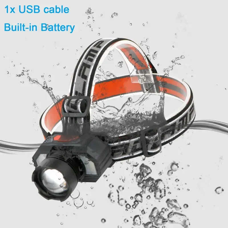 

High Power USB Rechargeable XHP50 LED Headlamp Zoomable Type-C Headlights With Red Warning Light SOS For Outdoor Camping Hunting