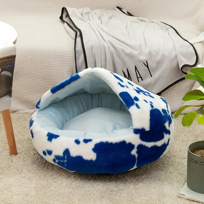 Winter Long Plush Pet Cat Bed Round Cat Cushion Cat House 2 In 1 Warm Cat Basket Cat Sleep Bag Cat Nest Kennel for Small Dog Cat