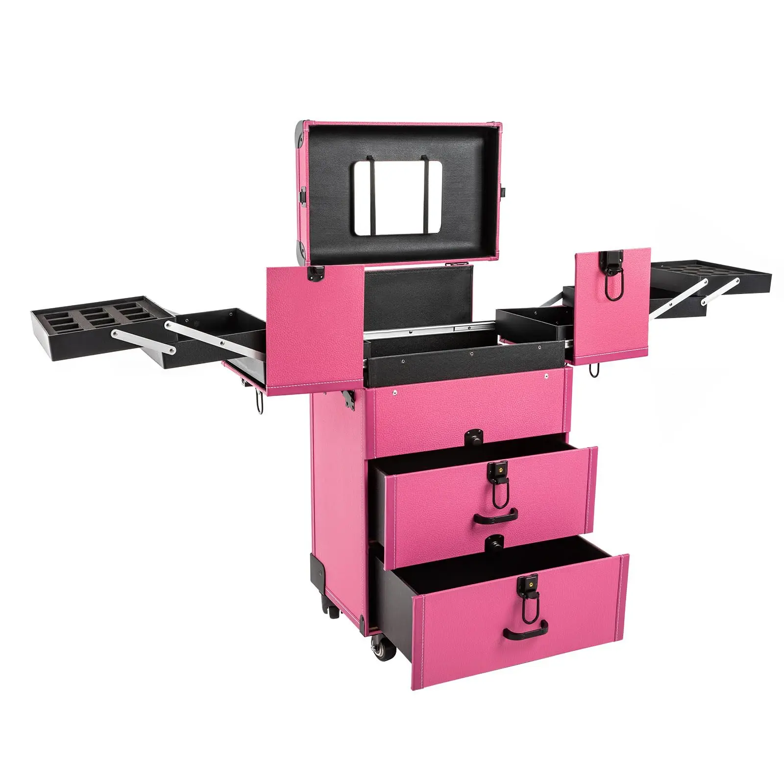 Rolling Makeup Case Salon Barber Case Professional Cosmetic Trolley Large Storage with Keys Universal Wheels Makeup Cosmetic or