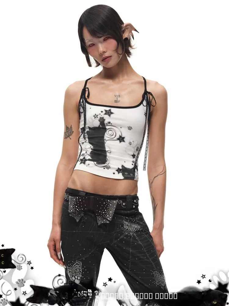 

CFIERCE Bla Print Strap Vest Original Design Cotton ort Length Animal Pattern ex Summer Outerwear Casual Faion